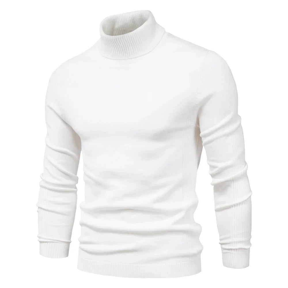 Men's Winter Turtleneck Sweater - Solid Color Warm Slim Fit High Neck Long Sleeve Casual Pullover Top