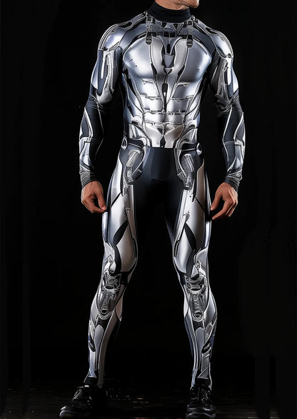 Cyberpunk Mechanical Armor Jumpsuit - Futuristic Steampunk Fighter Cosplay Bodysuit for Halloween & Costume Parties