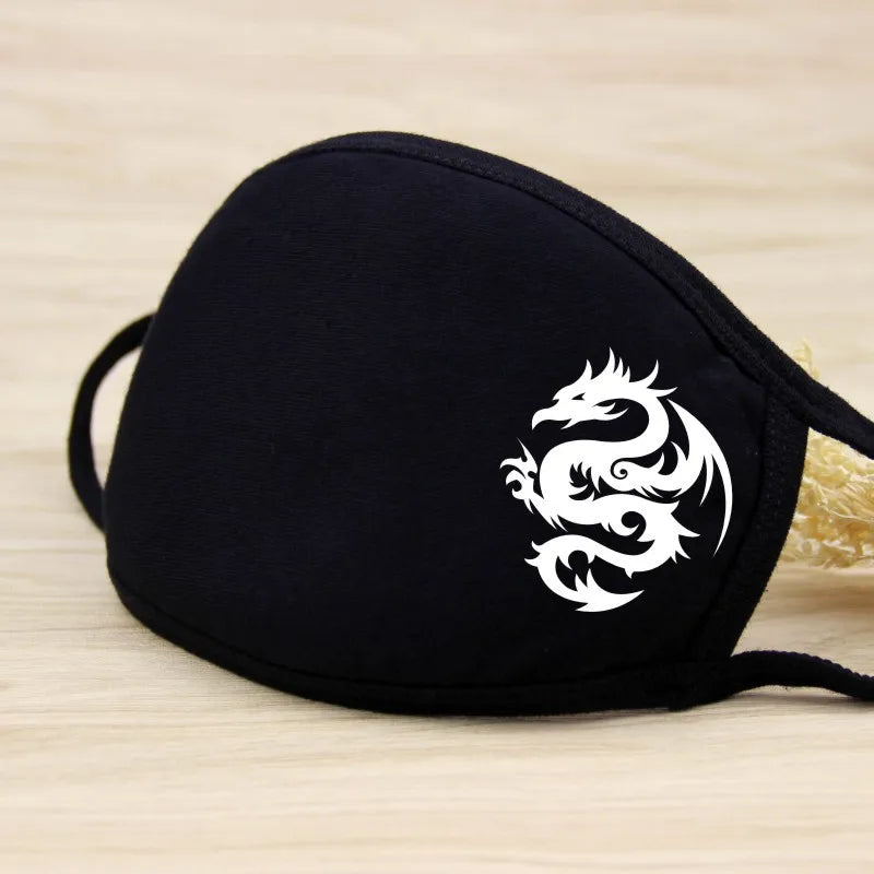 Black Cartoon Animal Face Mask – Unisex Winter Cotton Half Face Mask, Dustproof & Thickened for Cycling