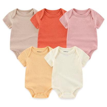 5PCS Newborn Baby Bodysuit Set - Soft Cotton Unisex Baby Clothes with Cartoon Print for Boys & Girls