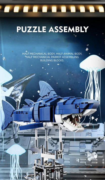 Mechanical Sea Animal Building Blocks Toy – Whale Shark, Octopus, Piranha & Manta Ray with Motor and Lights for Kids