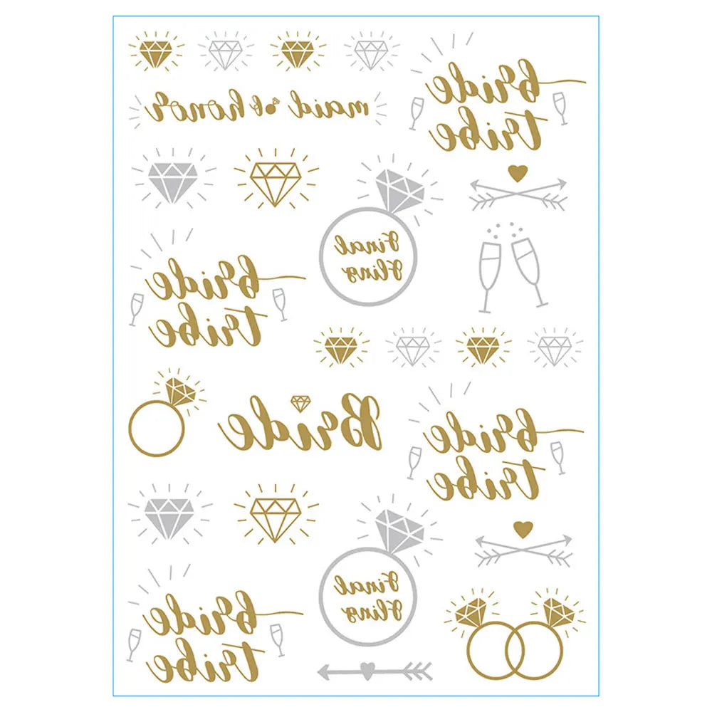 Waterproof Gold Foil Temporary Tattoo Stickers – Crown & Ring Bridal Party Body Art Decals