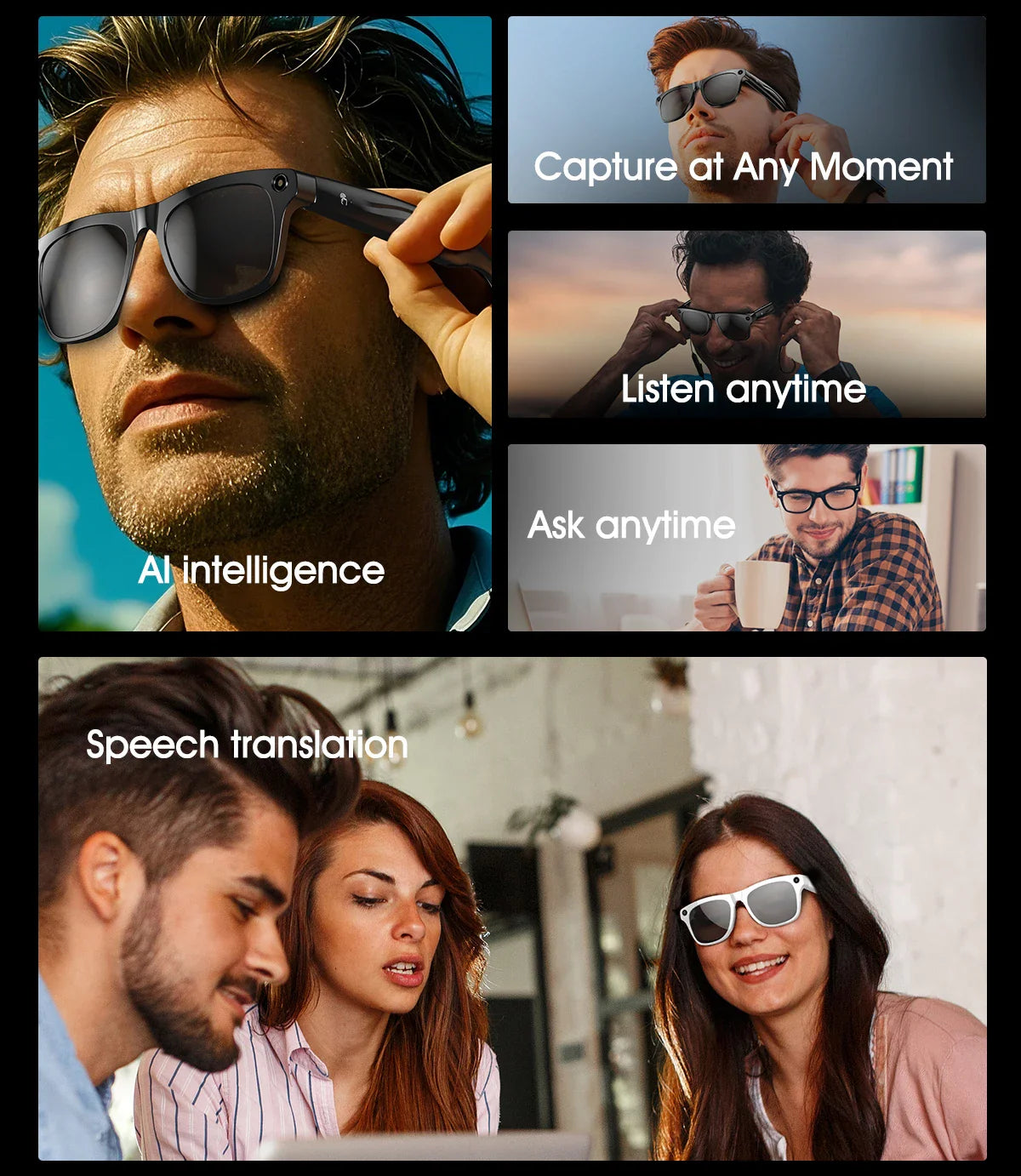 AI Smart Glasses with Camera — Bluetooth Calls, Voice Assistant, Navigation, Waterproof Smart Sports Wearable