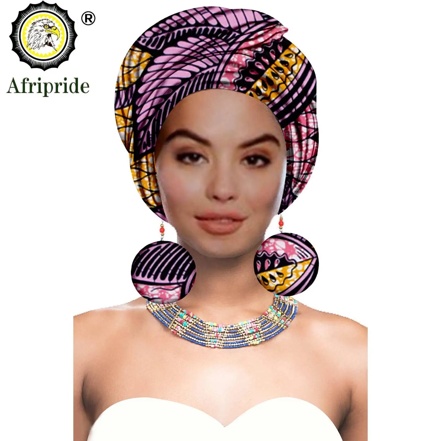 African Turban Headwrap - Nigerian Ankara Headscarf with Matching Earrings