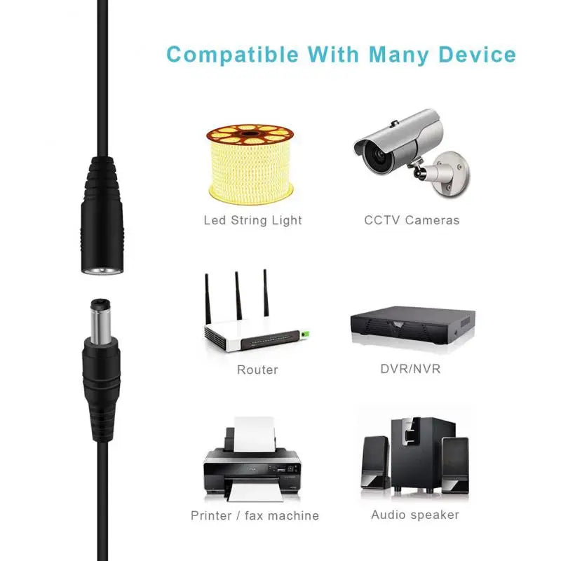 DC 12V Power Extension Cable 5.5×2.1mm – 1M to 5M Male to Female Cord for CCTV, LED Strips & Home Appliances