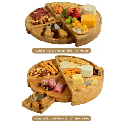 Bamboo Cheese Board with Knife Set – 37cm Rotating Serving Plate, Perfect for Gifts & Appetizers