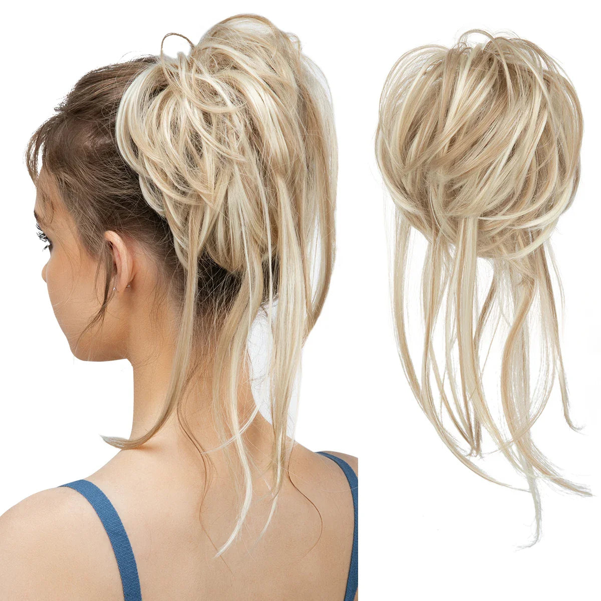 Synthetic Elastic Messy Bun Hairpiece – Curly Scrunchie Chignon, Black, Blonde, Brown Updo Donut for Women, Natural Fake Hair