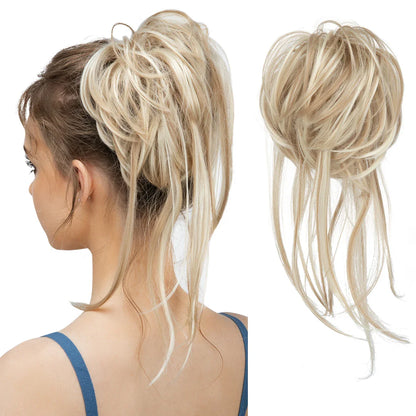 Synthetic Elastic Messy Bun Hairpiece – Curly Scrunchie Chignon, Black, Blonde, Brown Updo Donut for Women, Natural Fake Hair