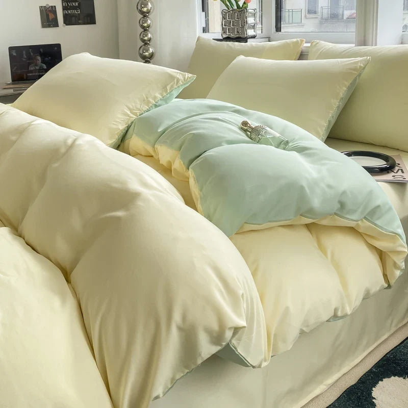 Washed Cotton Duvet Cover Set - Solid Color Soft Bedding Collection with Pillowcases Comforter Cover 220x240cm