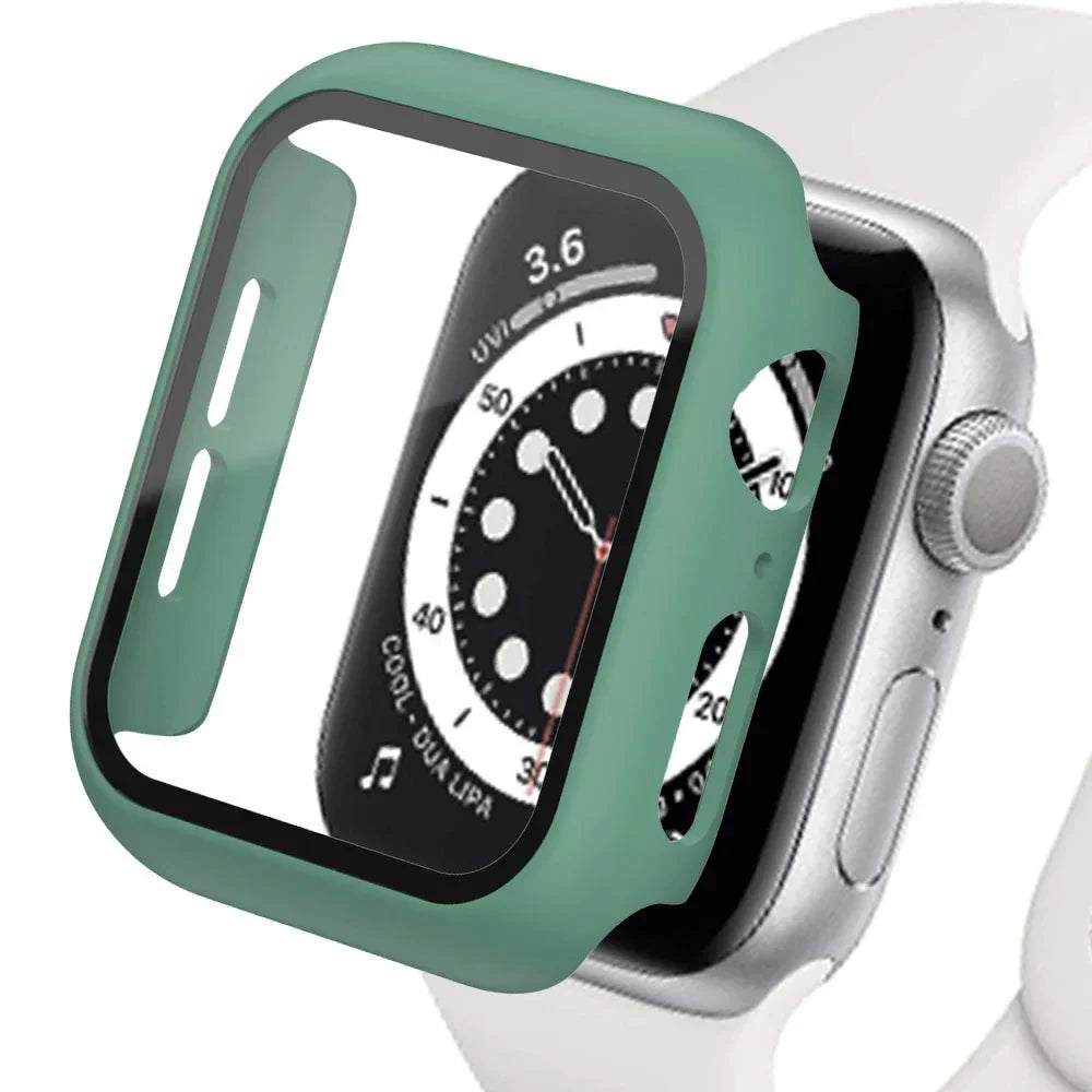 Apple Watch Tempered Glass Case - Full Cover PC Bumper Screen Protector for Series 9 8 7 6 SE 45mm 41mm 44mm 40mm