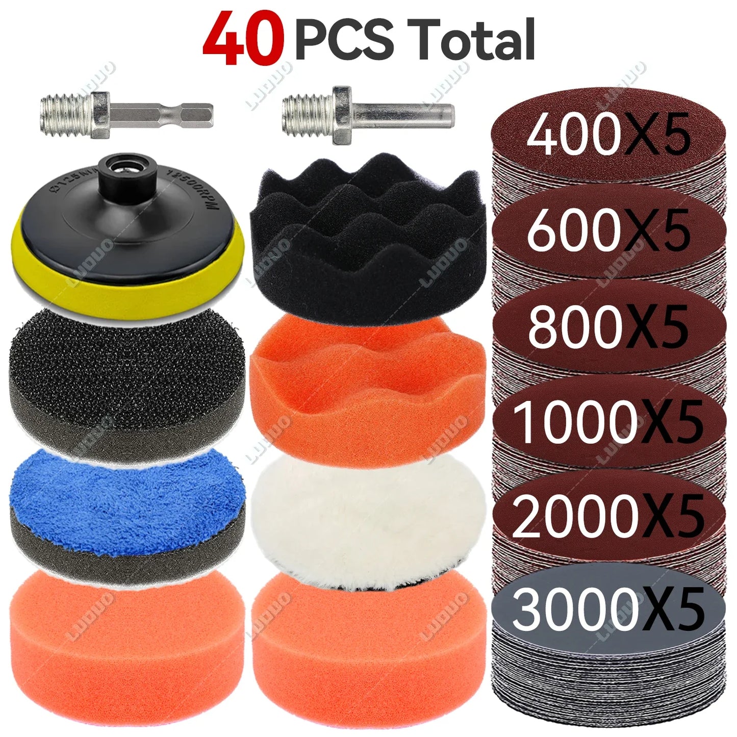 3–7 Inch Sandpaper & Polishing Sponge Set 100–5000 Grit – Car Headlight Restoration Buffing Discs for Waxing, Sanding & Polishing