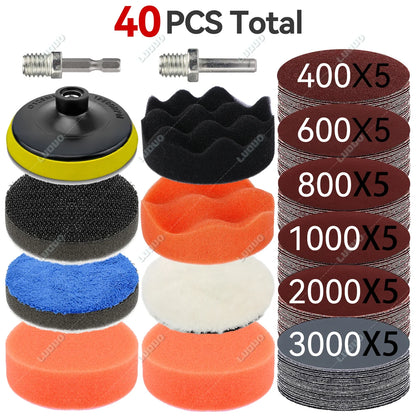 3–7 Inch Sandpaper & Polishing Sponge Set 100–5000 Grit – Car Headlight Restoration Buffing Discs for Waxing, Sanding & Polishing