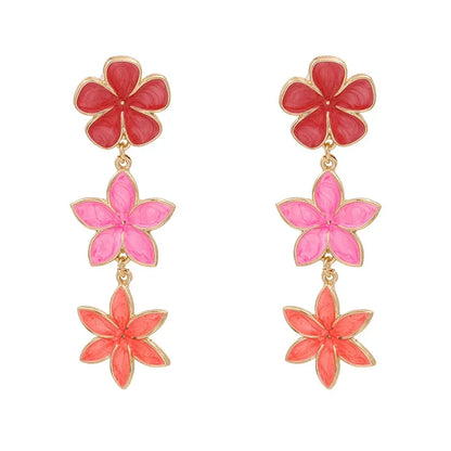 Long Flower Enamel Drop Earrings - Colorful Metal Petal Dangle Party Jewelry for Women