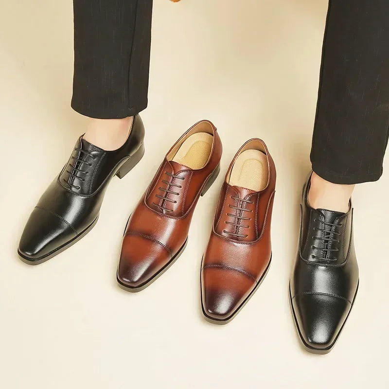 Men’s Italian Leather Oxford Shoes - Luxury Classic Square Toe Wedding Dress Shoes Sizes 39-47