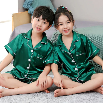 Kids’ Satin Silk Pajama Set – Long Sleeve Silky Loungewear for Boys & Girls, Teen PJs for Ages 2-14