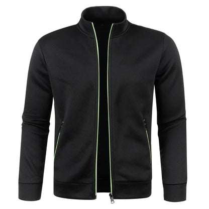 Men's Autumn Winter Zipper Sweater Jacket - Color Block Long Sleeve Slim Fit Plush Casual Warm Coat