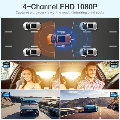 Free 64GB 360° Car DVR Dash Cam – WiFi, GPS, 24H Parking Monitor, 4 Lens HD 1080P Video Recorder with App Control