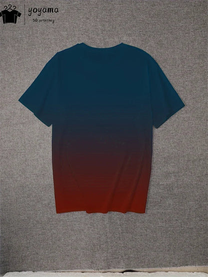 Men's Summer Gradient Print T-Shirt – Fashionable 3D Graphic Round Neck Street & Rock Tops