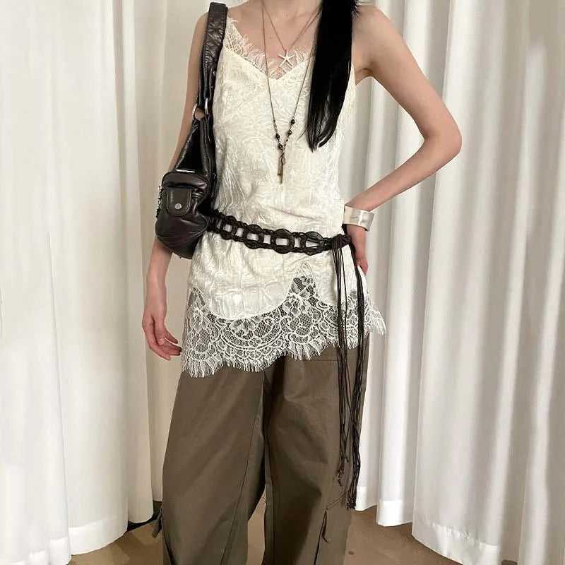 Women’s Vintage Woven Waist Chain - Handmade Brown Beaded Belly Chain Body Jewelry for Jeans, Dresses & Fashion Accessories