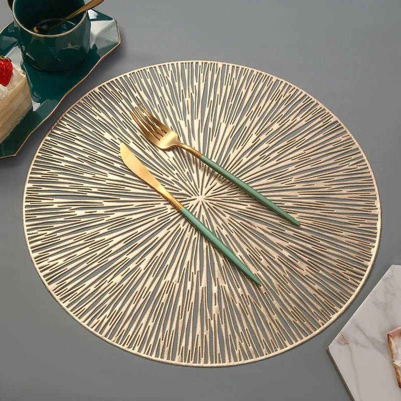 Hibiscus Flower Bronzing PVC Table Mat - Stylish Heat-Resistant Placemat for Home Christmas Decor