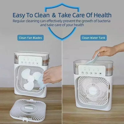 3-in-1 Mini Air Cooler Fan – Portable Household Air Conditioner with LED Night Light, Humidifier, and Adjustable Air for Home & Office