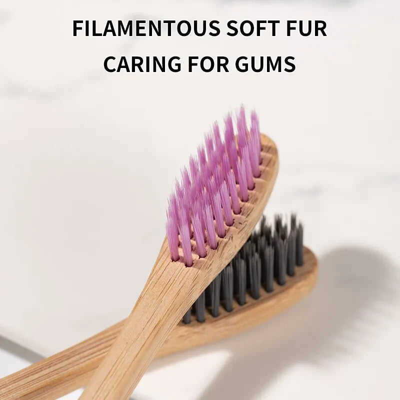 Single Cowhide Wrapped Bamboo Toothbrush Set - Natural and Environmentally Friendly - One Box of 10 PCS Bamboo Toothbrush Tablets