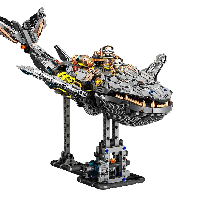 Mechanical Animal Building Blocks – T-Rex, Whale, Parrot, Devil Ray & Shark Model with Lights for Kids & Adults