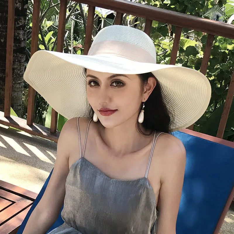 Women’s Foldable Summer Straw Hat – Beach & Travel Sun Visor with UV Protection, Bucket Cap Panama Style