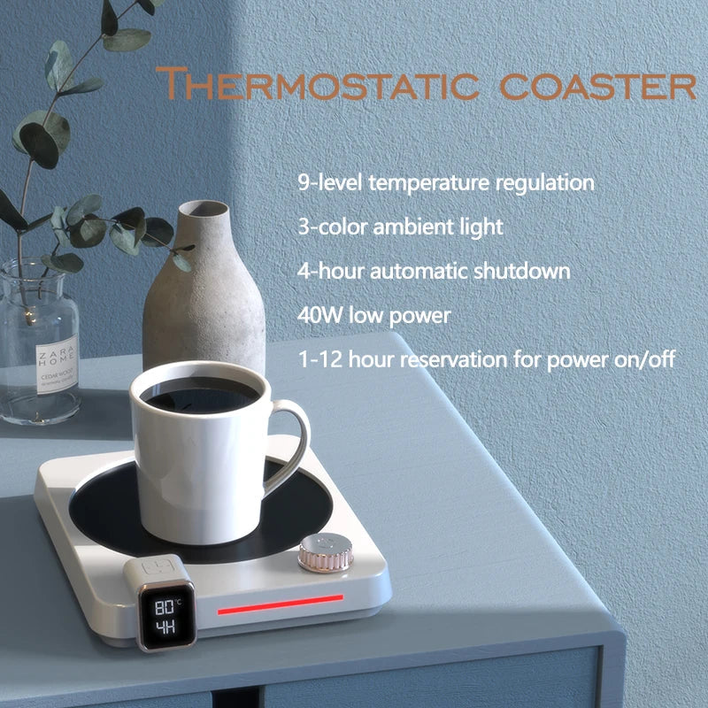 2026 Thermostatic Cup Warmer Mat - 9-Speed Heating Pad with Timer for Coffee, Tea & Home Office