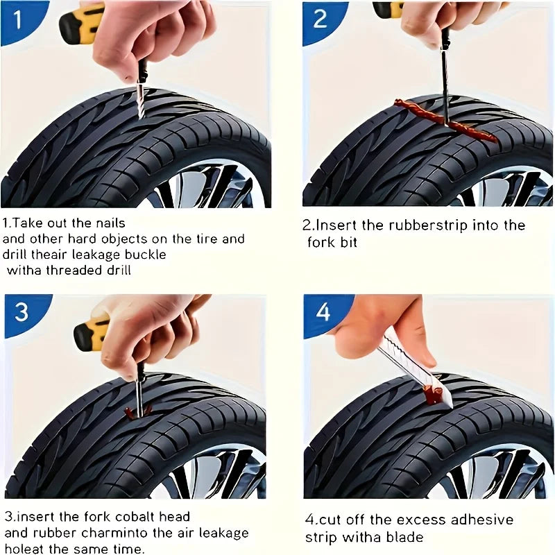 Universal Vacuum Tire Repair Kit — Portable Emergency Puncture Fix for Car, Motorcycle, Bike, Truck & SUV, With or Without Glue