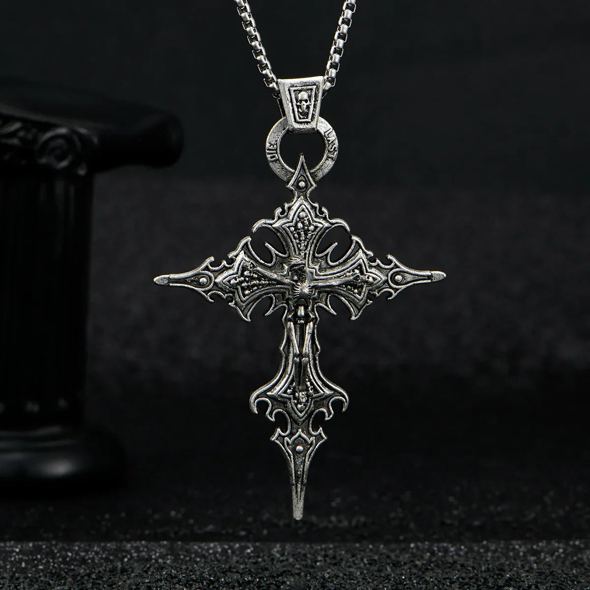 Vintage Gothic Skull Jesus Cross Necklace - Catholic Punk Religious Amulet Pendant for Men
