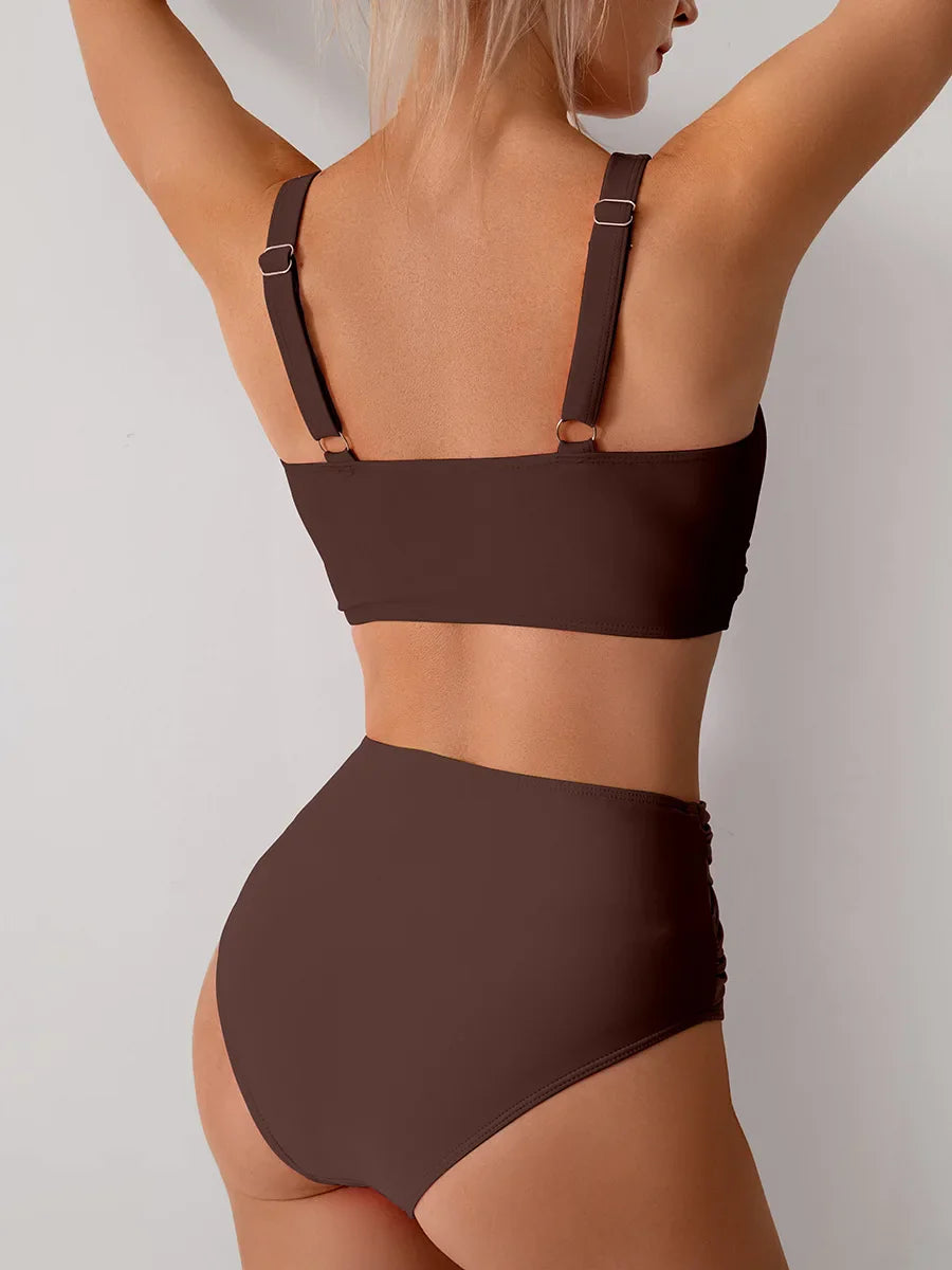 VigoBreviya 2025 Sexy Solid Strapped Bikini Set – Cross Push-Up, High Waist Brazilian Swimsuit for Women, Beach & Bath Wear