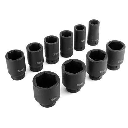 10PCS Metric Deep Impact Socket Set - 3/4-Inch Drive 6-Point Auto Repair Tools 22-50mm