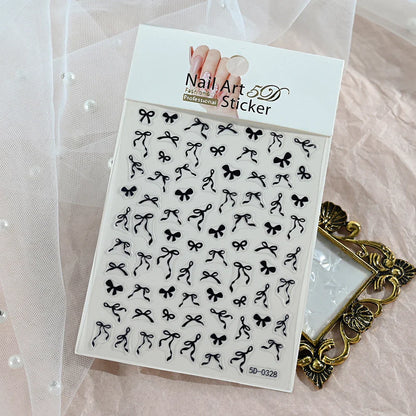 5D White Lace Bowknot Nail Art Stickers – Self-Adhesive Pearl Ribbon Luxury Nail Decals for DIY Manicure Decoration