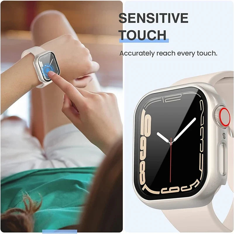 Apple Watch Glass Case Cover - Full Screen Protector for Series 9, 8, 7, 6, SE & iWatch 38mm-45mm