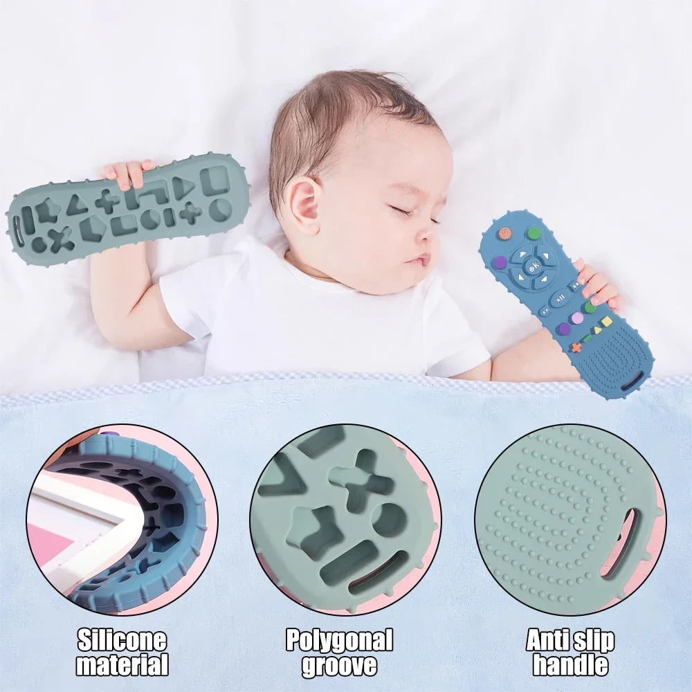 Silicone TV Remote Teether Toy - Baby Sensory Learning & Soothing Chew Toy
