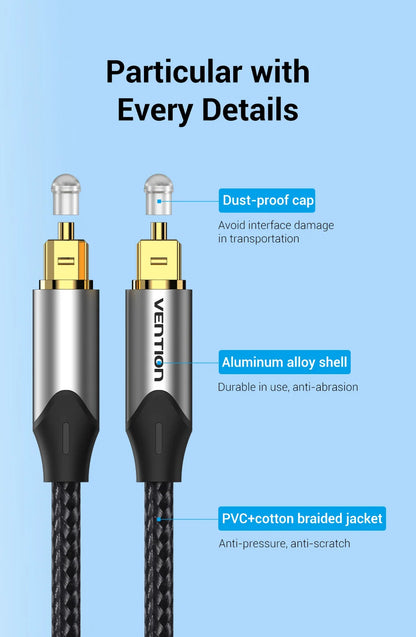 Vention Digital Optical Audio Cable – Toslink SPDIF Coaxial, 1m/2m for Amplifiers, Blu-ray, Xbox 360, PS4, Soundbar Fiber Cable