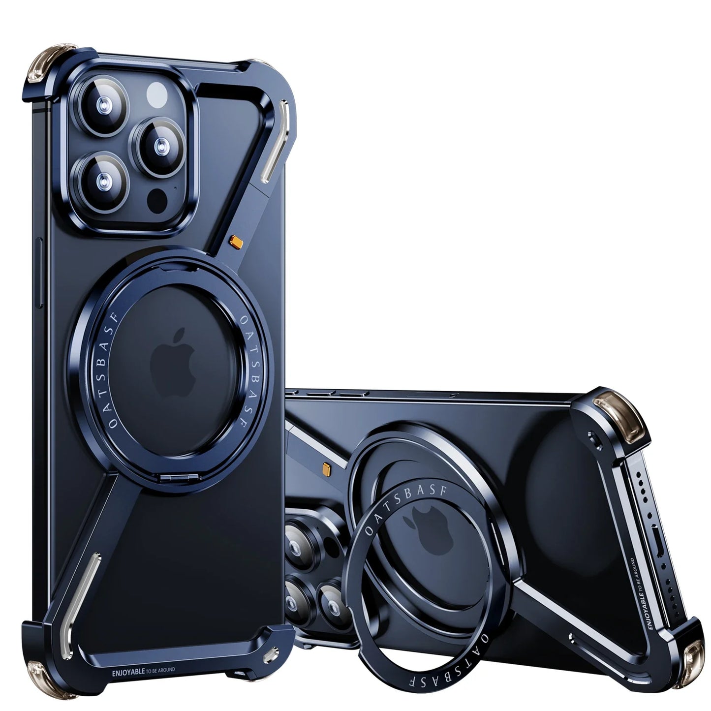 Oatsbasf Z-Shape Metal Phone Case for iPhone 15/16 Pro Max | Shockproof Cover with 360° Rotating Holder