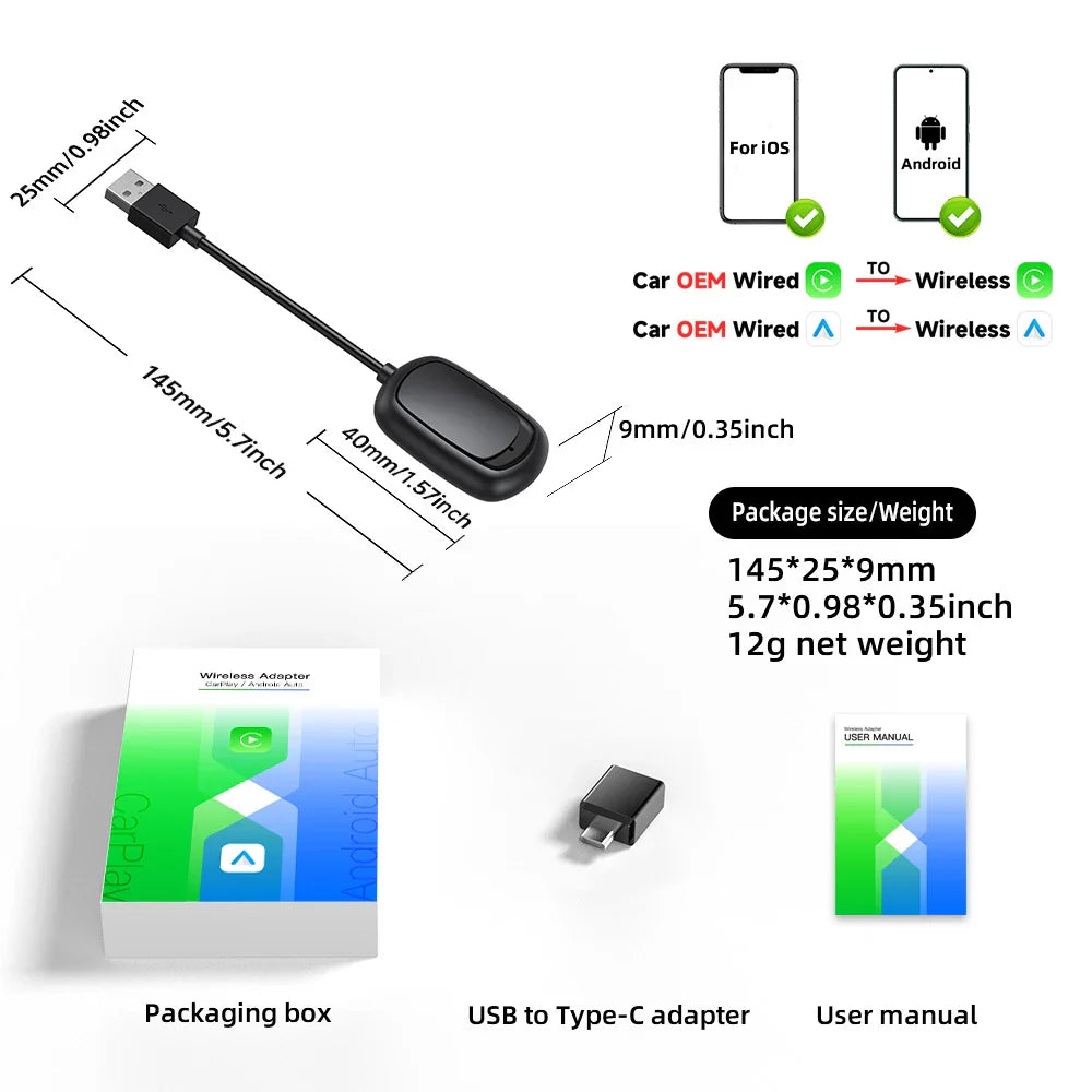 TIMEKNOW Wireless CarPlay and  Android Auto Adapter – 2-in-1 USB Dongle for Wired to Wireless Conversion, Compatible with VW, Toyota, Audi, Skoda