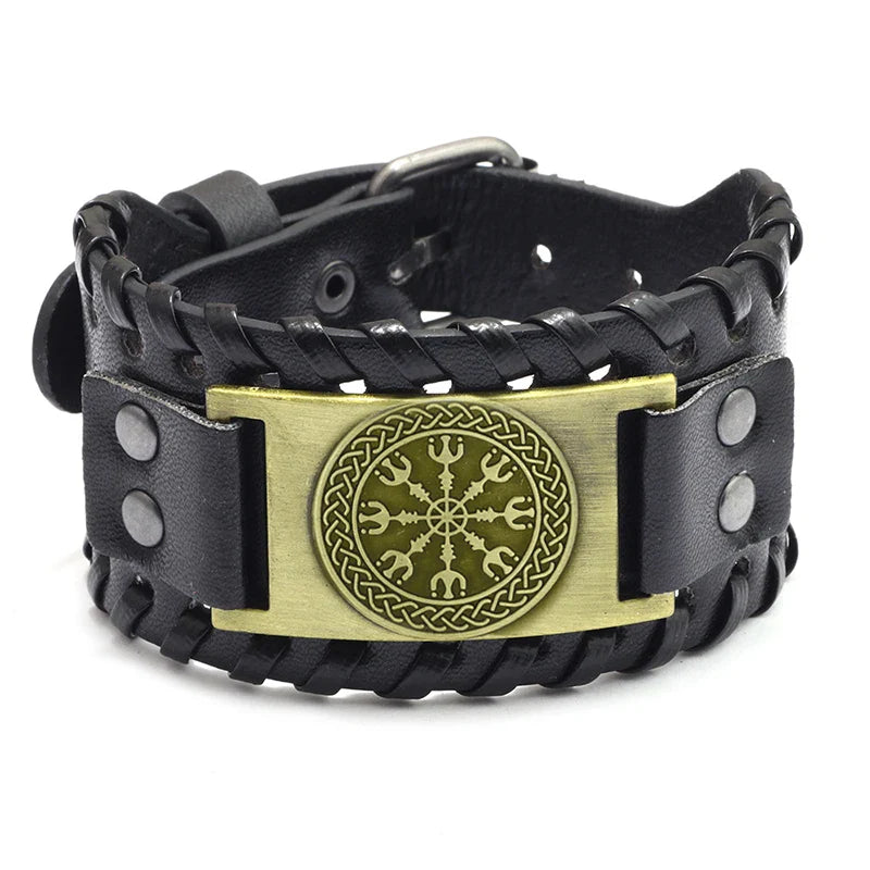 Trendy Viking Bracelet – Nordic Rune Compass & God Bird Charm Leather Woven Jewelry for Men, Fashion Accessory & Party Gift