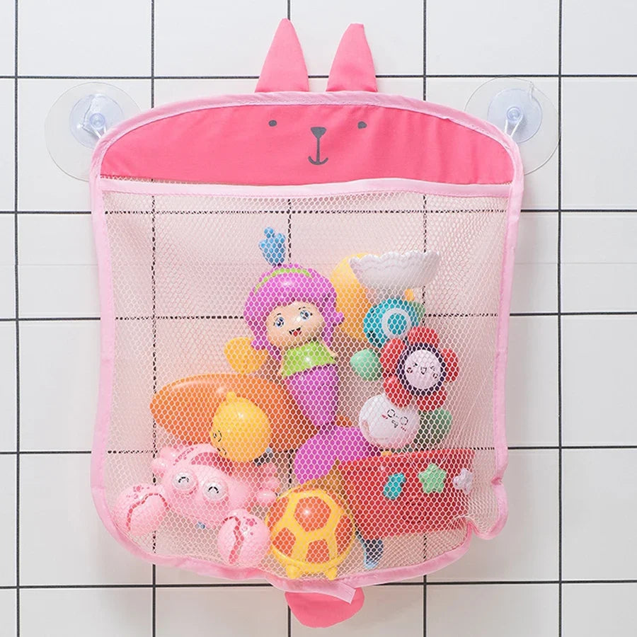 Cartoon Duck Baby Bath Toy Bag - Suction Mesh Storage Net for Kids Bathroom Toy Organizer