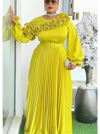 Plus Size African Evening Gown - Elegant Solid Ankara Dress for Muslim Weddings, Parties & Formal Events