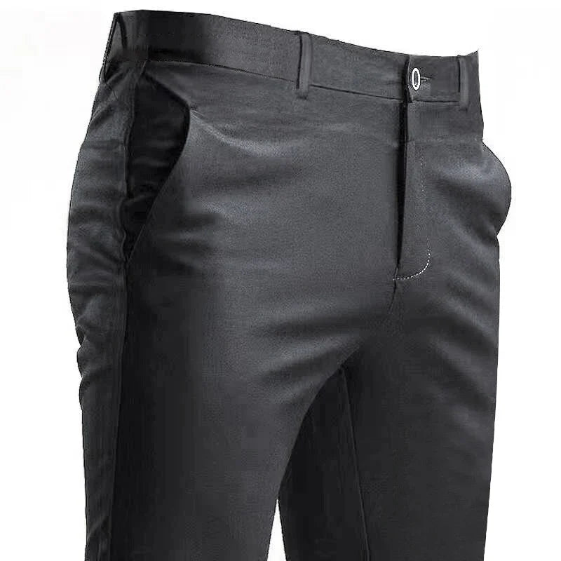 Men's Stretch Suit Pants – Smart Casual Solid Color Straight Trousers | Black Full-Length Work & Dress Pants