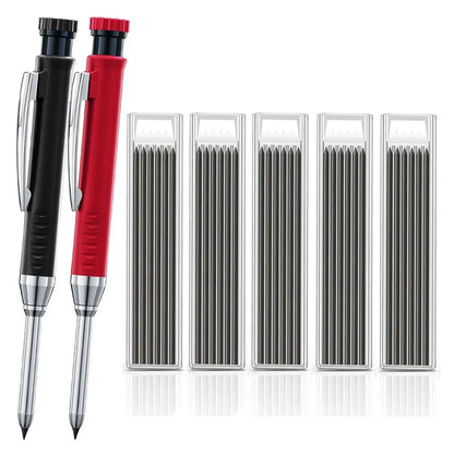 Carpenter Mechanical Pencil Set - 2.8mm Solid Woodworking Pencil With Sharpener & 3 Color Refills For Construction Tools