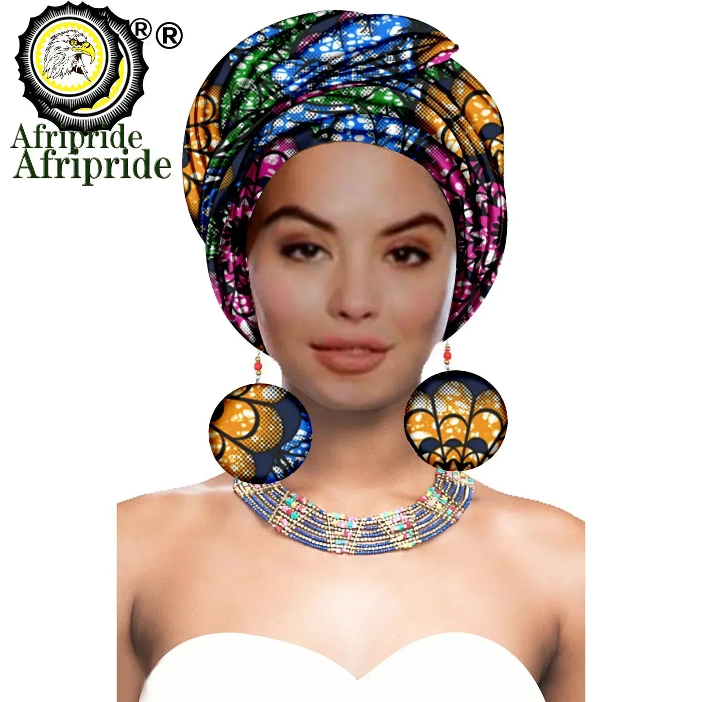 African Turban Headwrap - Nigerian Ankara Headscarf with Matching Earrings