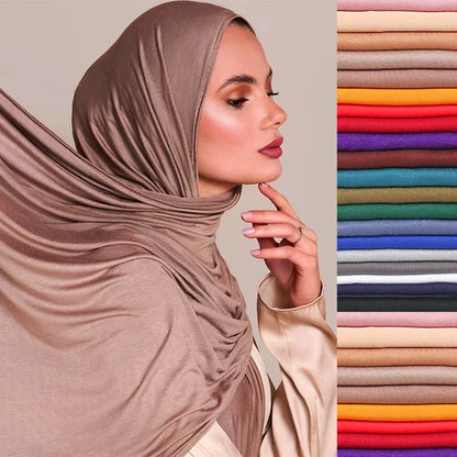 Women's Modal Cotton Jersey Hijab - Soft Solid Color Muslim Headscarf for Ramadan & Everyday Wear
