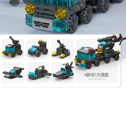 6-in-1 Police Vehicle Building Blocks Set - Tow Truck, Airplane & Mini Loader City Toy