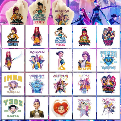 20PCS K-Pop Demon Hunters Temporary Tattoo Stickers – Cute Waterproof Cartoon Party & Christmas Gift