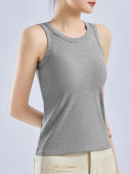 Women’s Threaded Camisole Vest – All-In-One Pure Color Top with Built-In Breast Pads, Inner & Outer Layer Bottoming Shirt