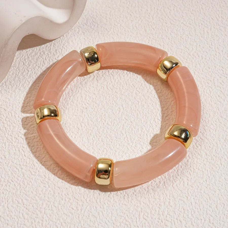Leopard Print Bamboo Tube Acrylic Bracelets - Retro Stretch Beaded Bangles for Women & Men, Stackable Jewelry Gift